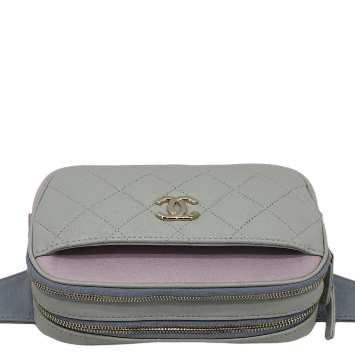 CHANEL CC Double Zip Quilted Leather Tri-Color Belt Bag Pink