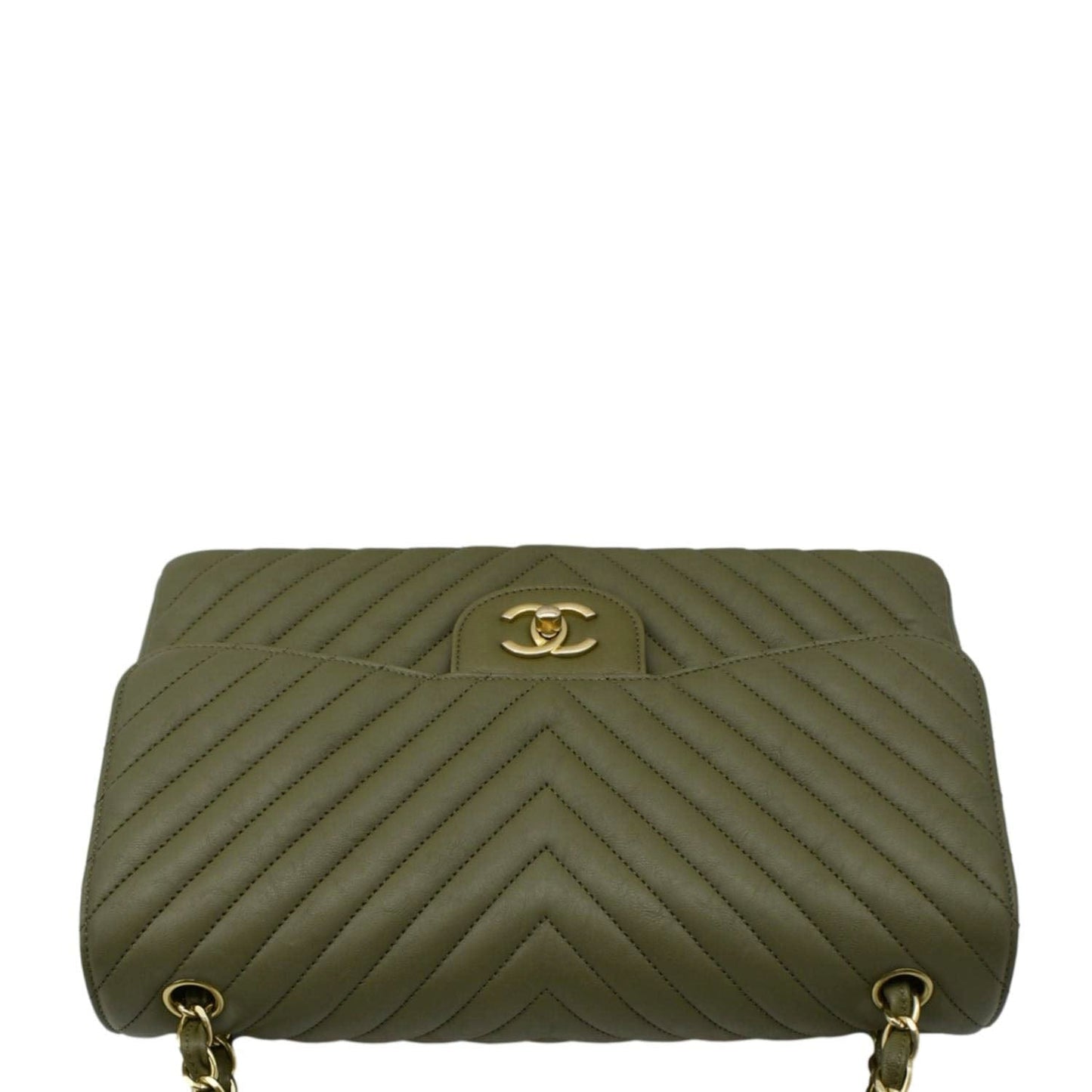 CHANEL Classic Jumbo Flap Chevron Leather Crossbody Bag Olive