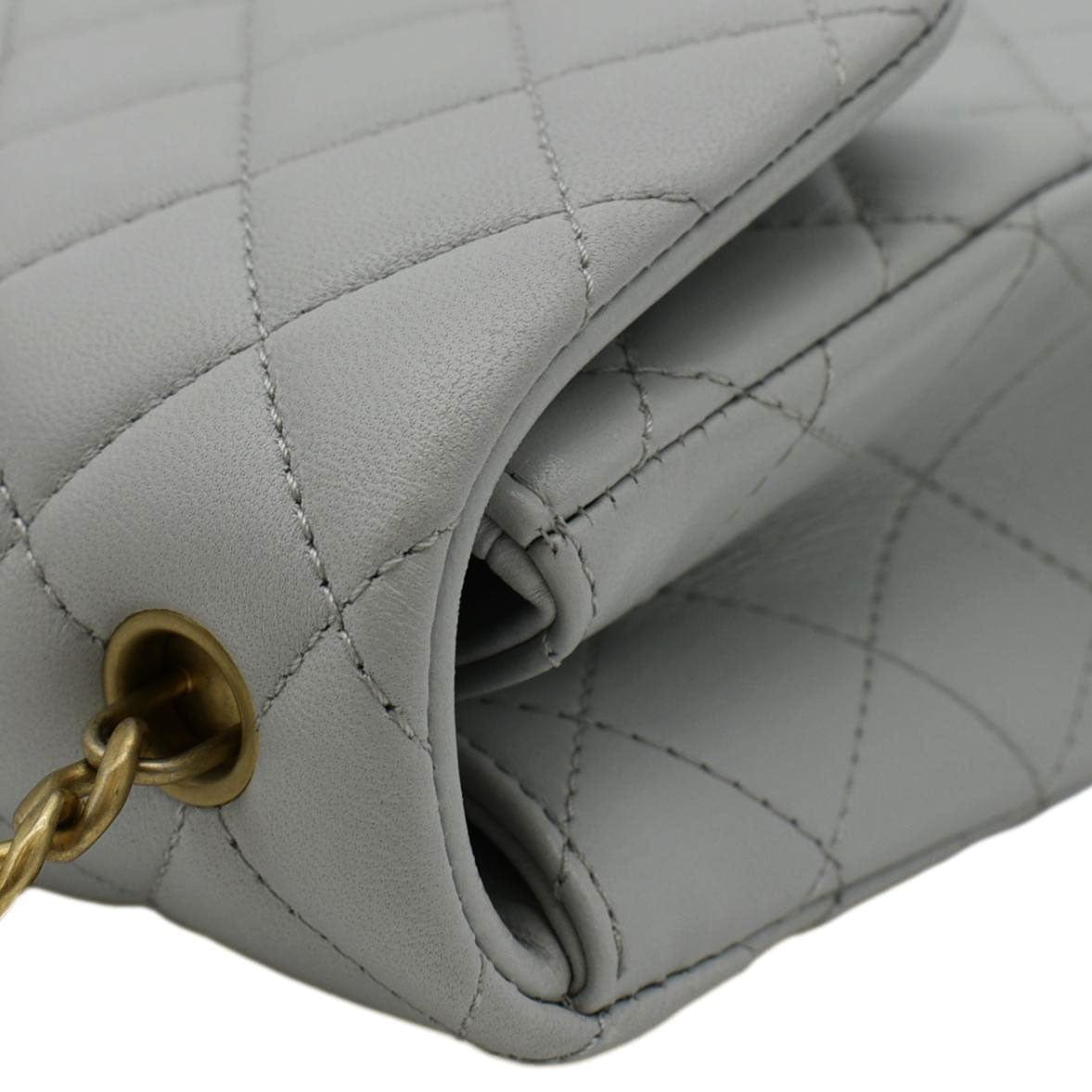 CHANEL Sweet Camellia Flap Adjustable Chain WOC Quilted Leather Crossbody Bag Light Blue