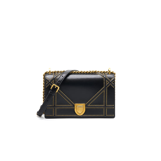 Luxury Dior Luxury Diorama Bag in Studded Lambskin Black GHW