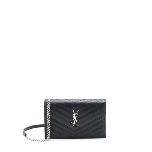 Saint Laurent/YSL Cassandra Matelasse Envelope Chain Wallet Grained Calfskin Black SHW