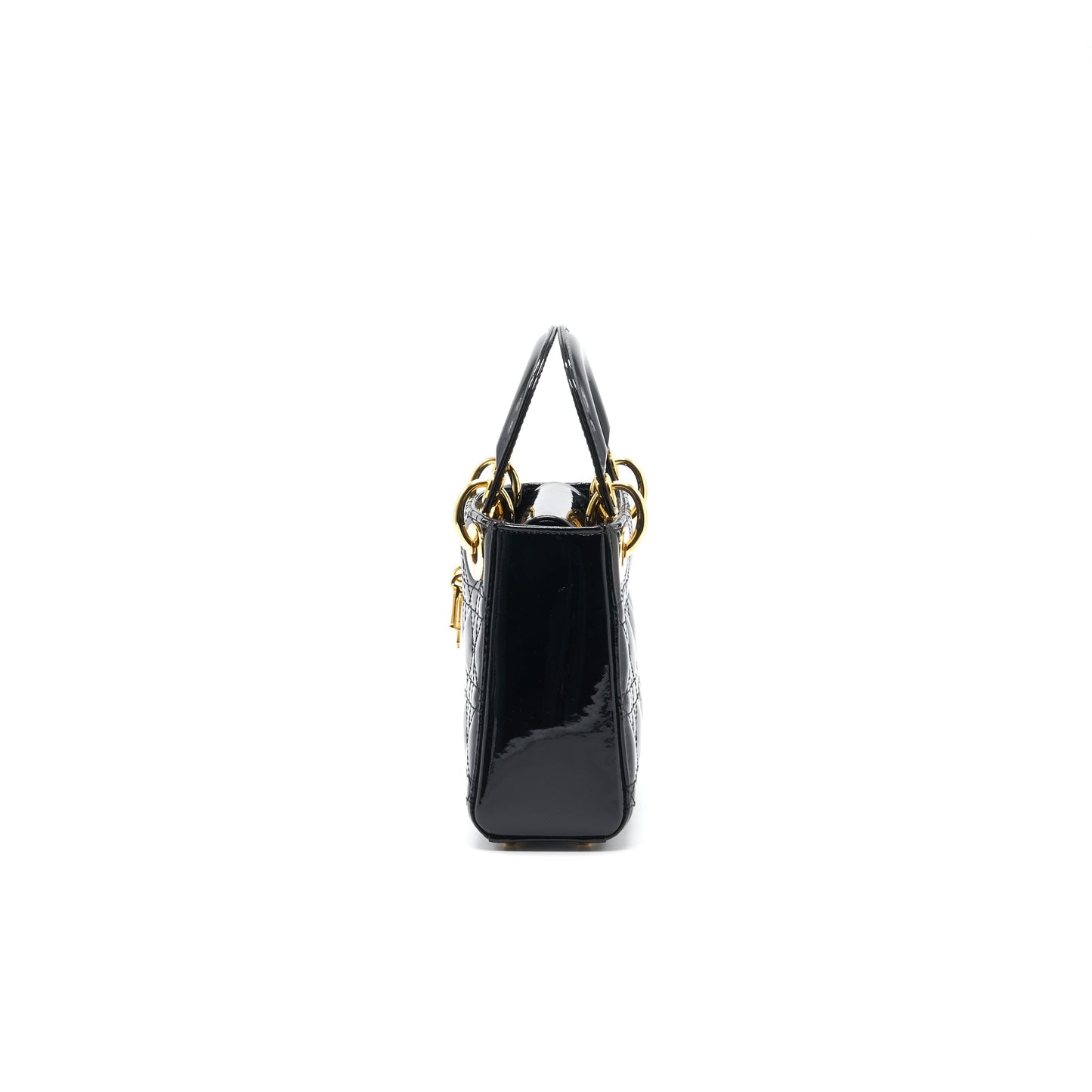 Luxury Dior MINI LADY Luxury Dior PATENT LEATHER BLACK WITH GOLD CHAIN