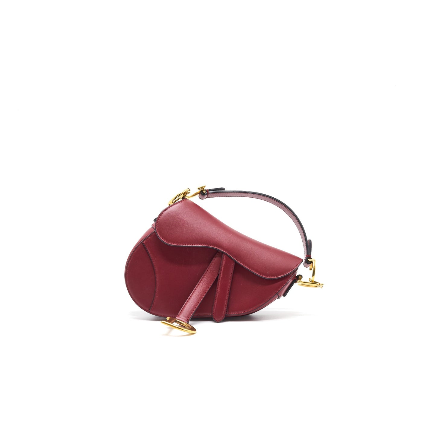 CHRISTIAN Luxury Dior MINI SADDLE RED CALFSKIN
