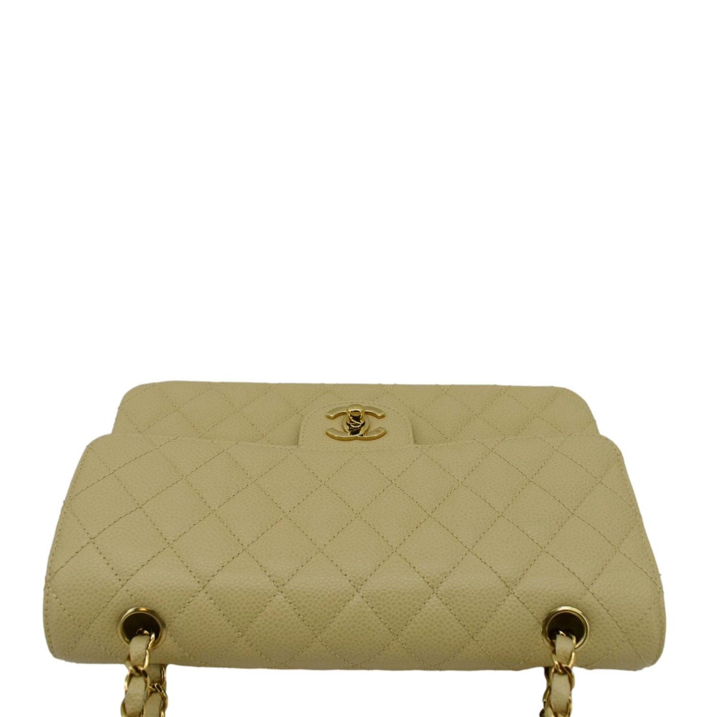 CHANEL Classic Double Flap Quilted Caviar Leather Shoulder Bag Cream