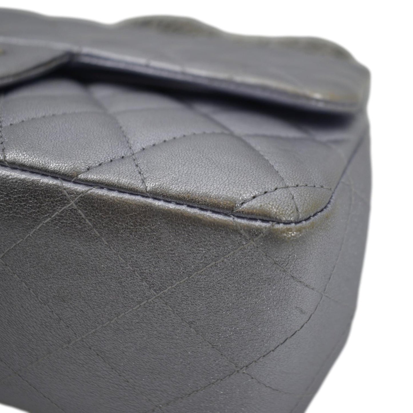 CHANEL Jumbo Flap Quilted Leather Shoulder Bag Silver