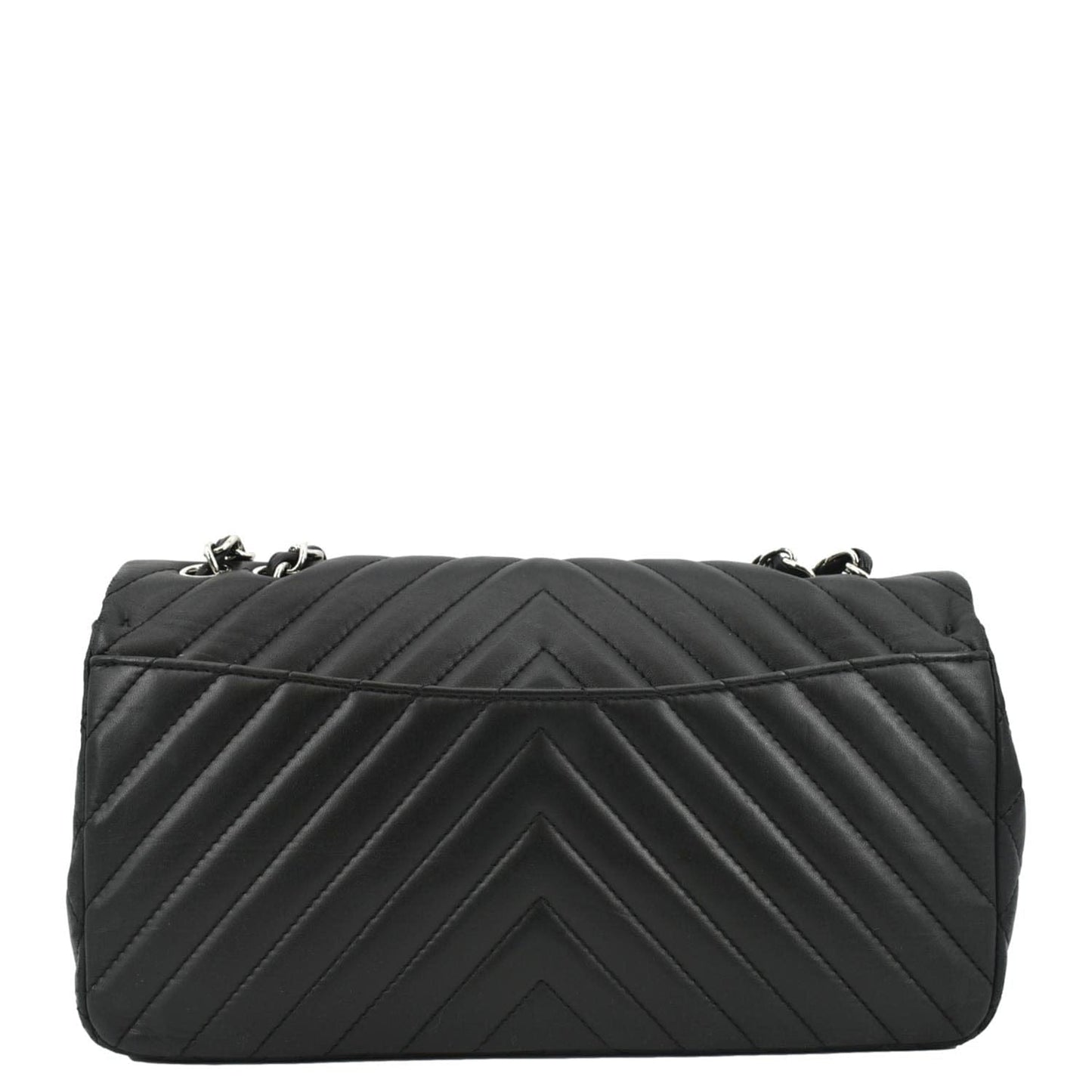 CHANEL Surpique Chevron Medium Lambskin Leather Flap Crossbody Bag Black