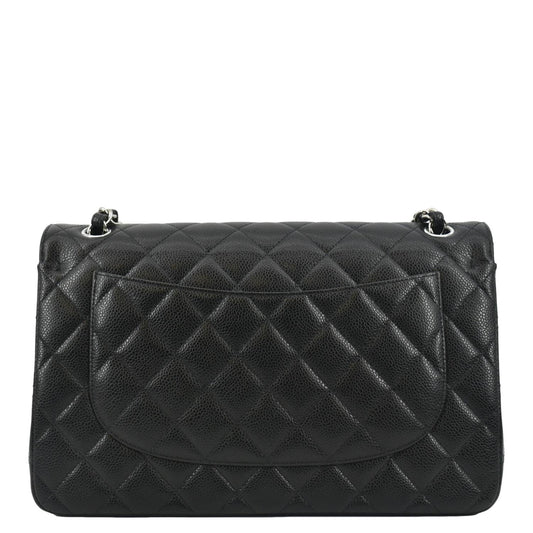 CHANEL Classic Medium Double Flap Quilted Leather Shoulder Bag Black