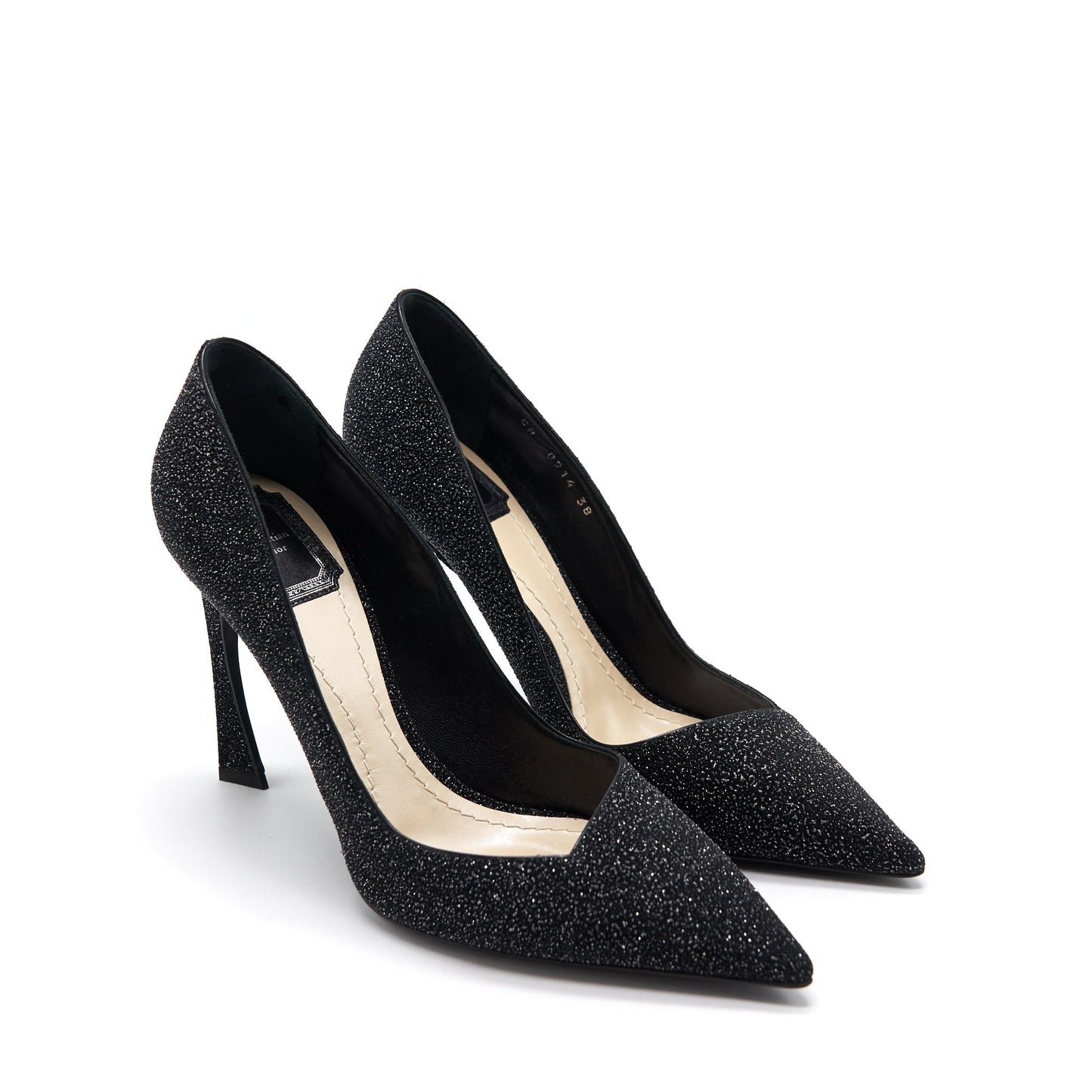 CHRISTIAN Luxury Dior GLITTER PUMP HIGH HEELS BLACK SIZE 38