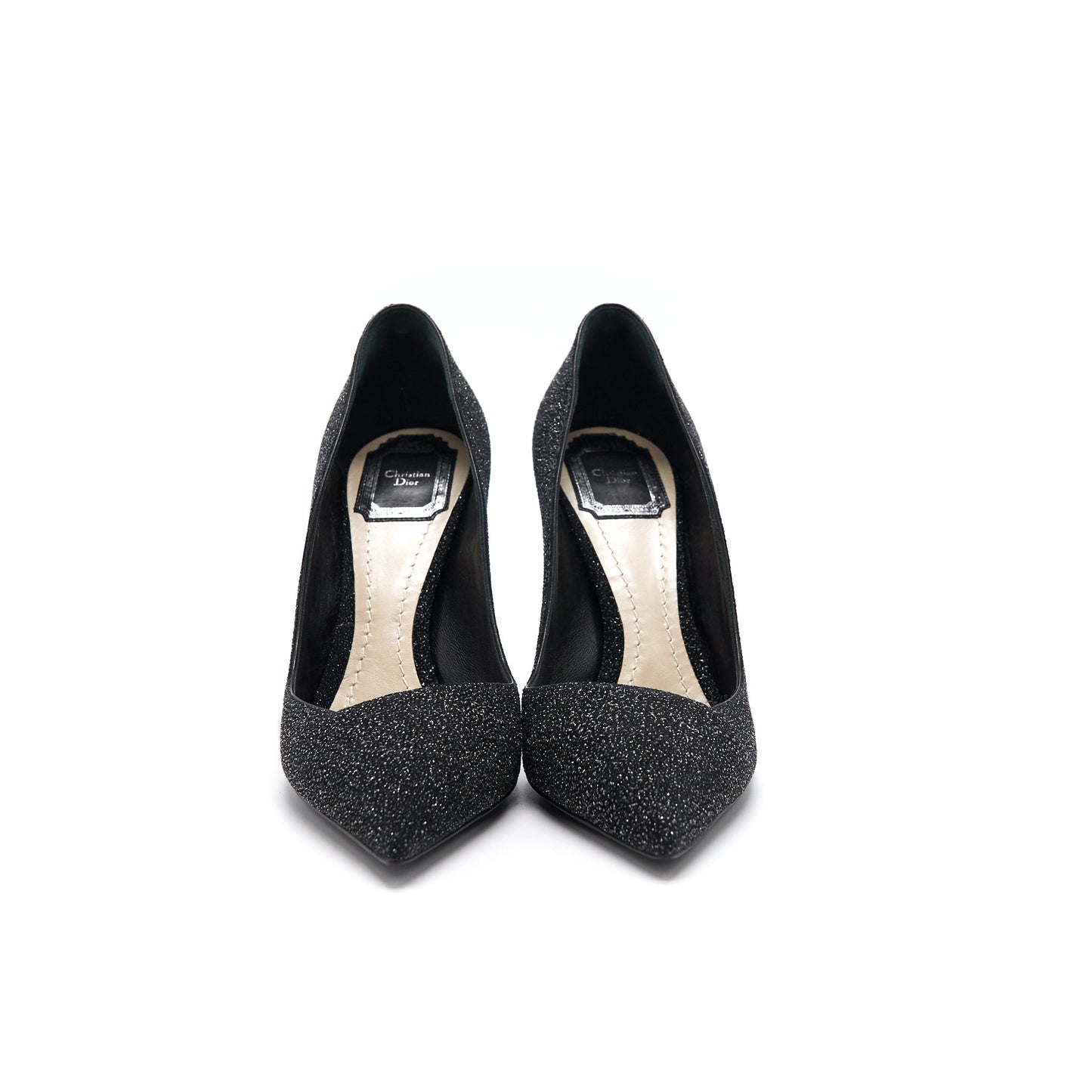 CHRISTIAN Luxury Dior GLITTER PUMP HIGH HEELS BLACK SIZE 38