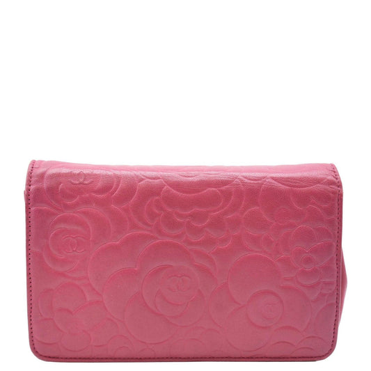 CHANEL Camellia Wallet On Chain Leather Crossbody Bag Fuchsia