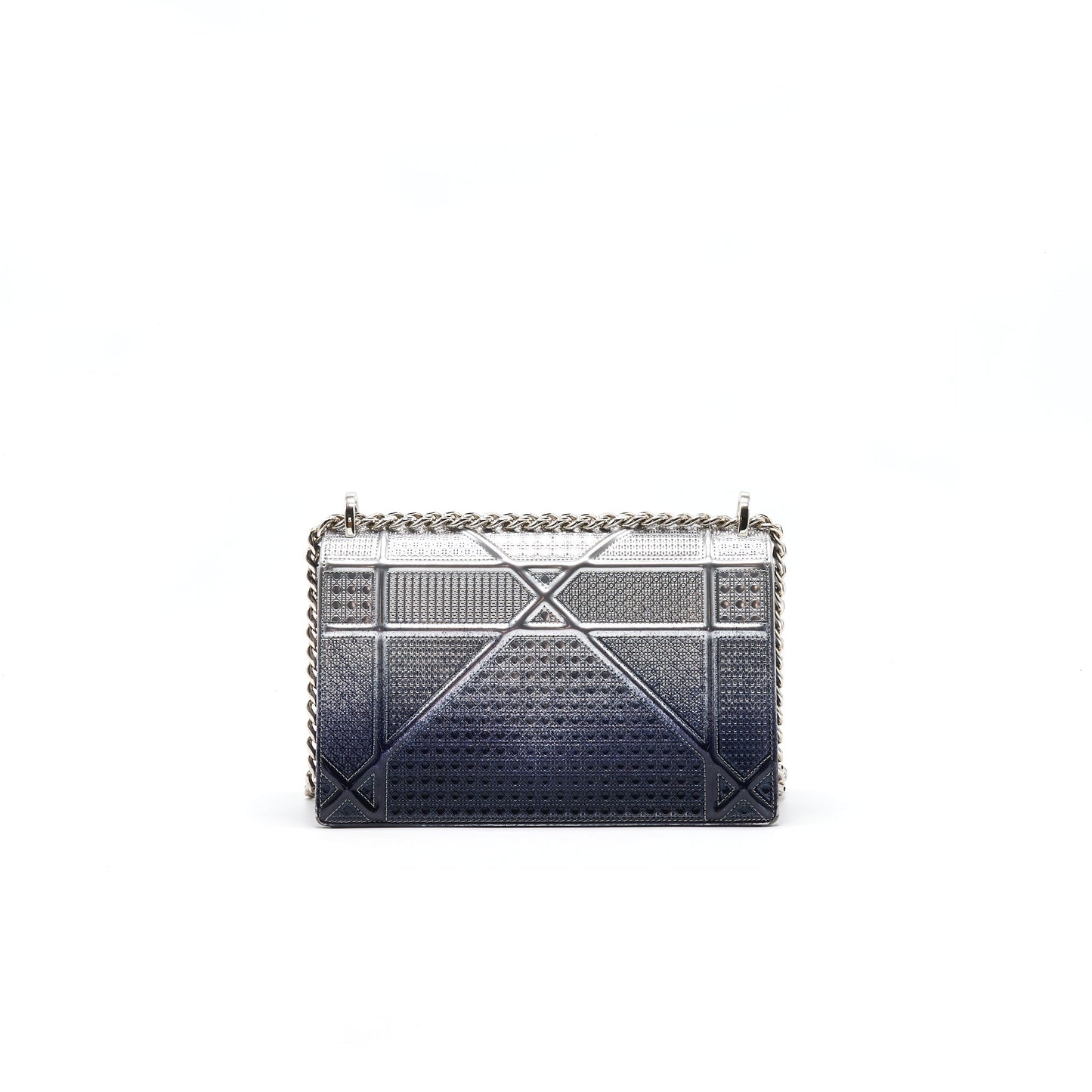CHRISTIAN Luxury Dior Luxury DiorAMA MEDIUM FLAP BAG METALLIC CALFSKIN SILVER AND NAVY