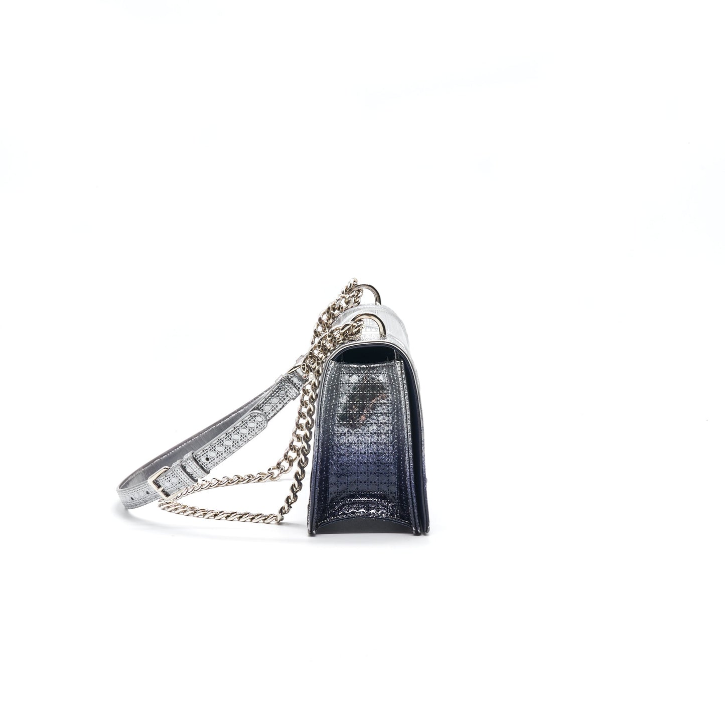 CHRISTIAN Luxury Dior Luxury DiorAMA MEDIUM FLAP BAG METALLIC CALFSKIN SILVER AND NAVY