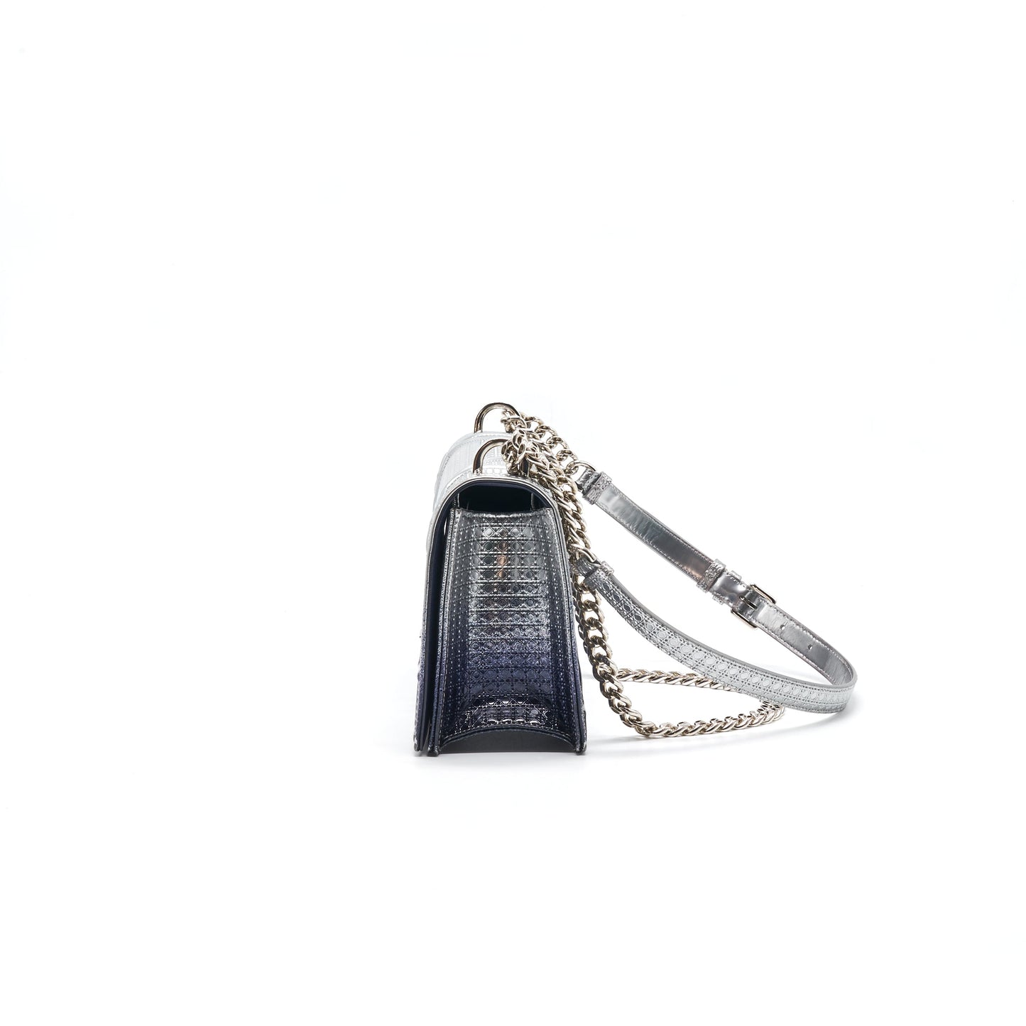 CHRISTIAN Luxury Dior Luxury DiorAMA MEDIUM FLAP BAG METALLIC CALFSKIN SILVER AND NAVY