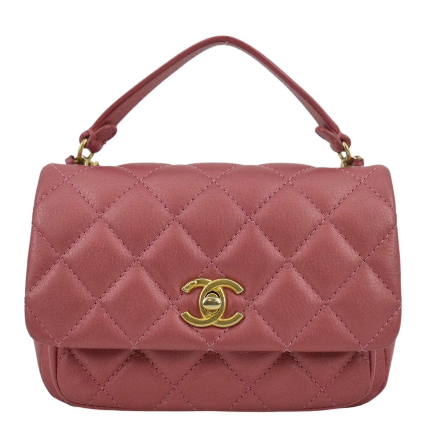 CHANEL Front Pocket Quilted Leather Crossbody Bag Pink