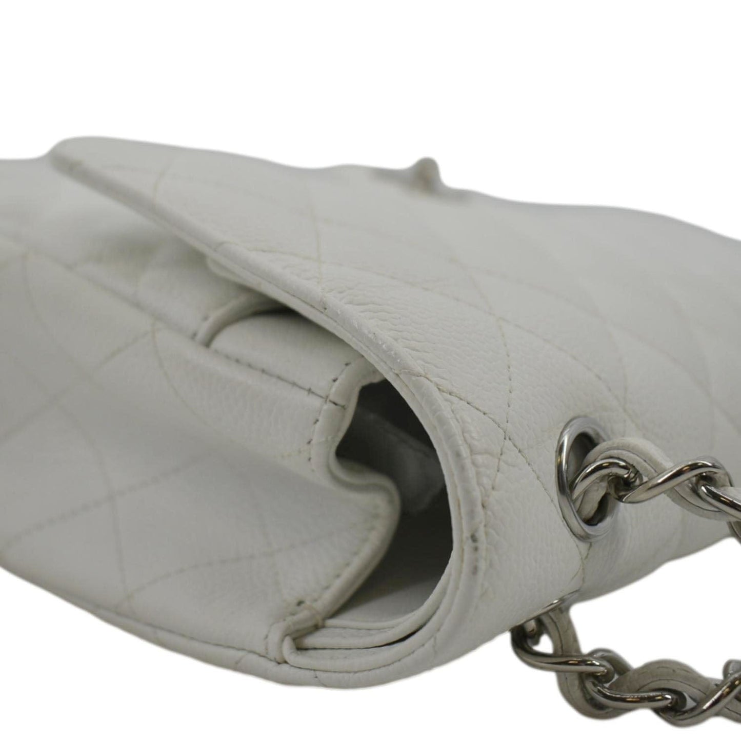 CHANEL Jumbo Double Flap Quilted Caviar Leather Shoulder Bag White