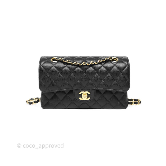 Chanel Small Classic Flap Quilted Black Caviar Gold Hardware