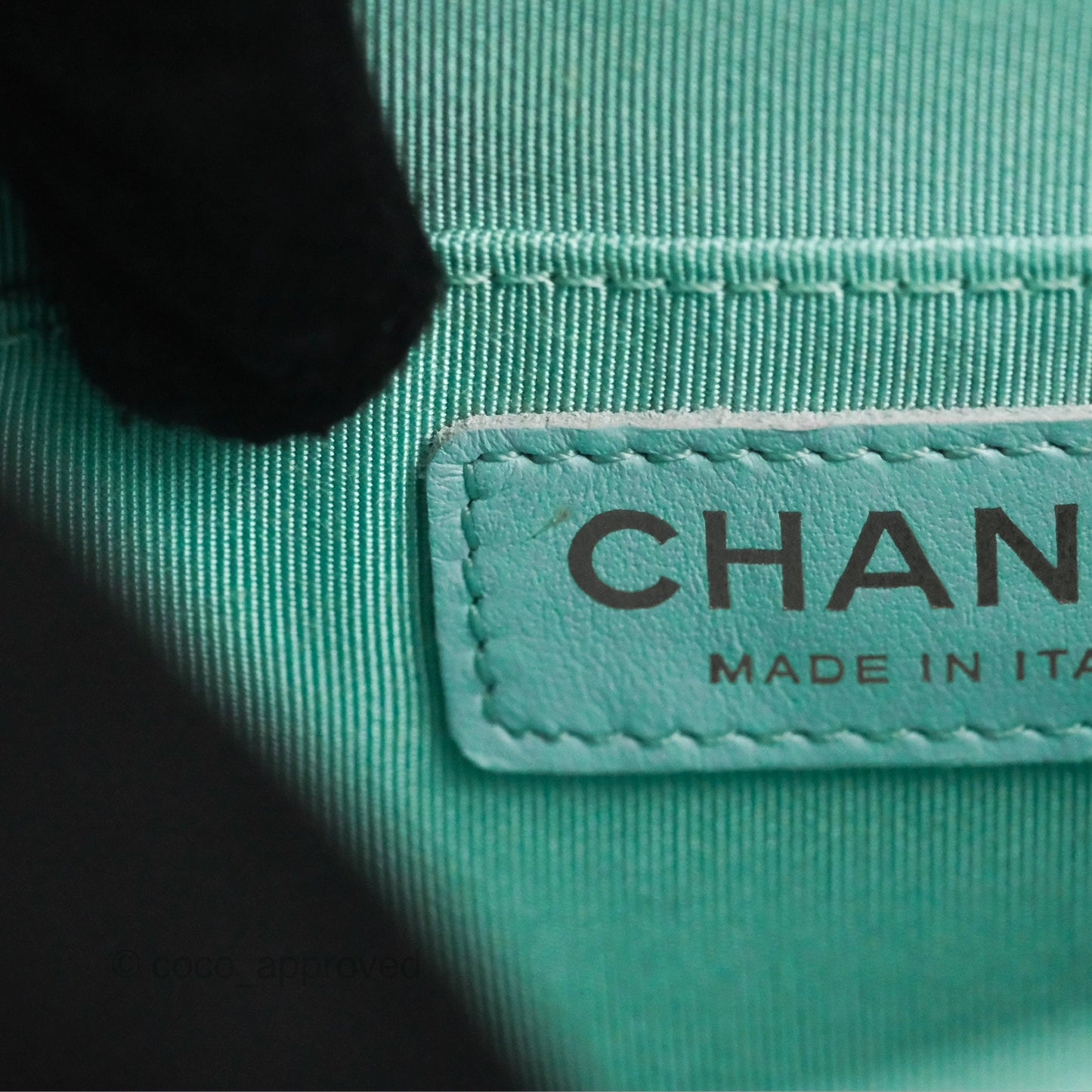 Chanel Circular Handle Square Flap Bag Tiffany Blue Lambskin Aged Gold Hardware