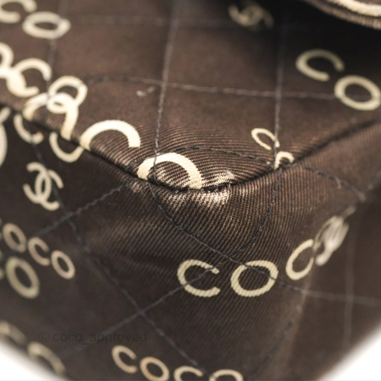 Chanel Vintage Brown Quilted Fabric Coco Medium Double Flap Bag 24K Gold Hardware