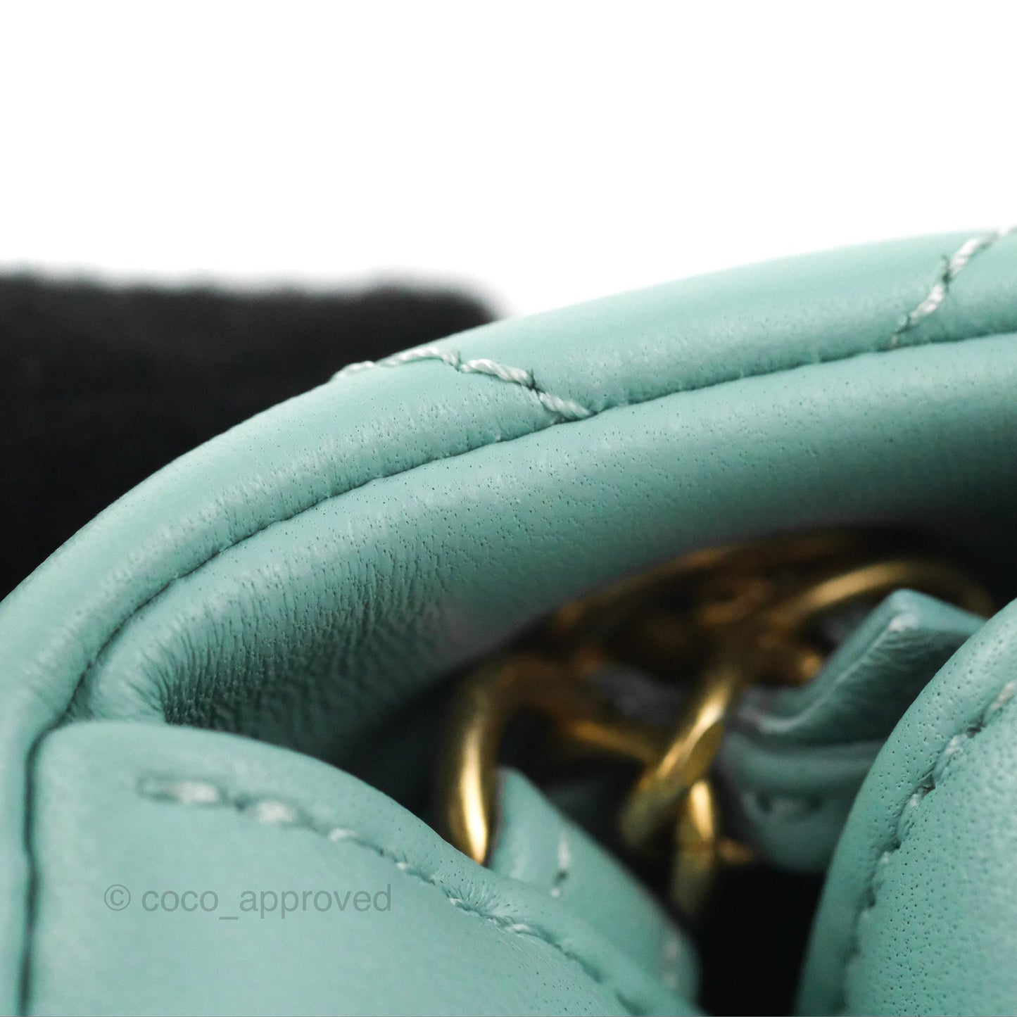 Chanel Circular Handle Square Flap Bag Tiffany Blue Lambskin Aged Gold Hardware