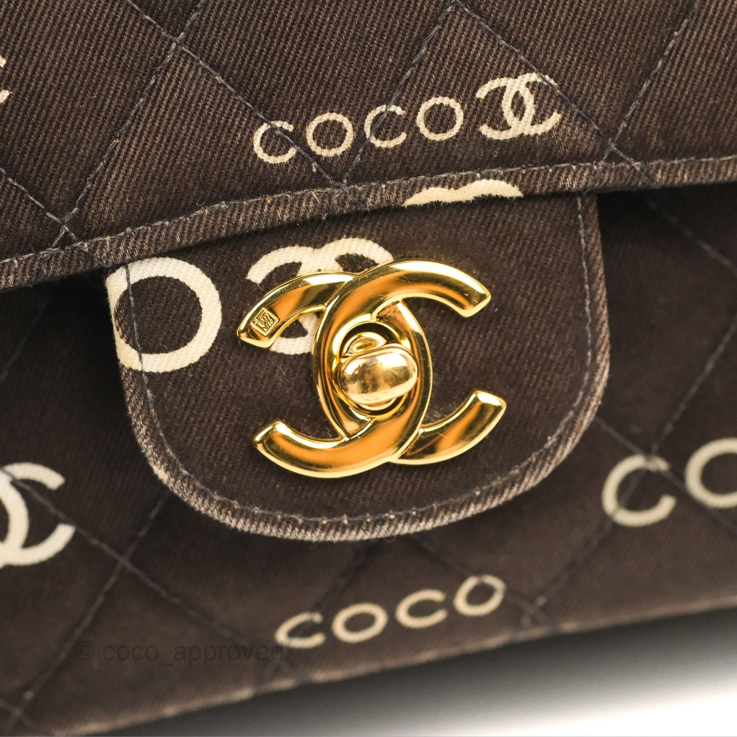 Chanel Vintage Brown Quilted Fabric Coco Medium Double Flap Bag 24K Gold Hardware