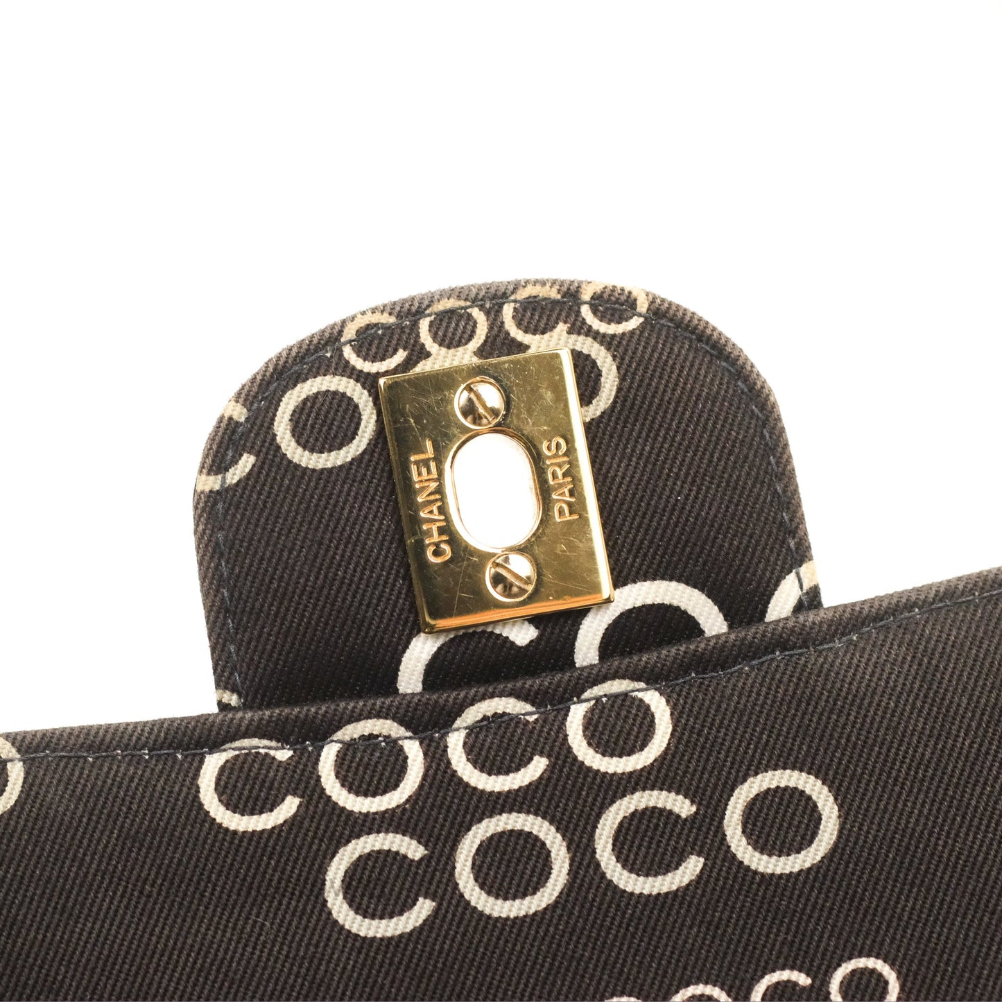 Chanel Vintage Brown Quilted Fabric Coco Medium Double Flap Bag 24K Gold Hardware