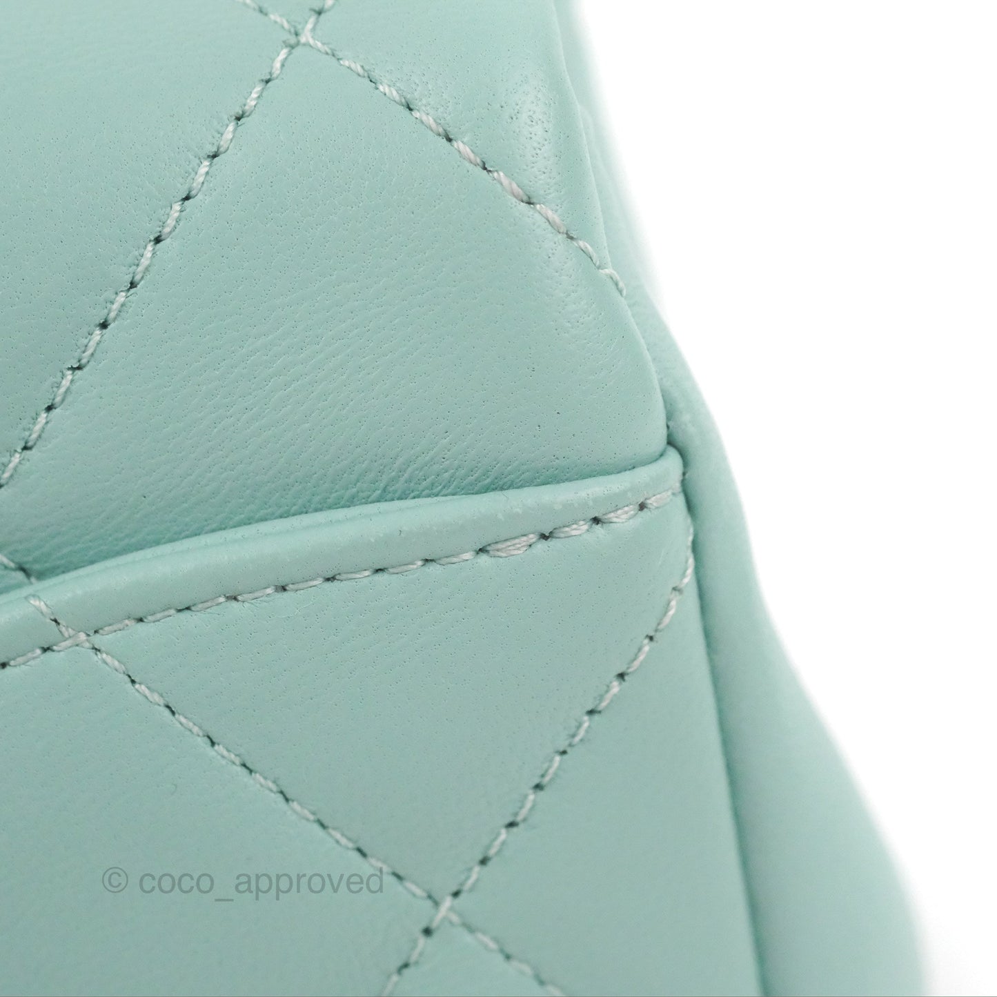 Chanel Circular Handle Square Flap Bag Tiffany Blue Lambskin Aged Gold Hardware