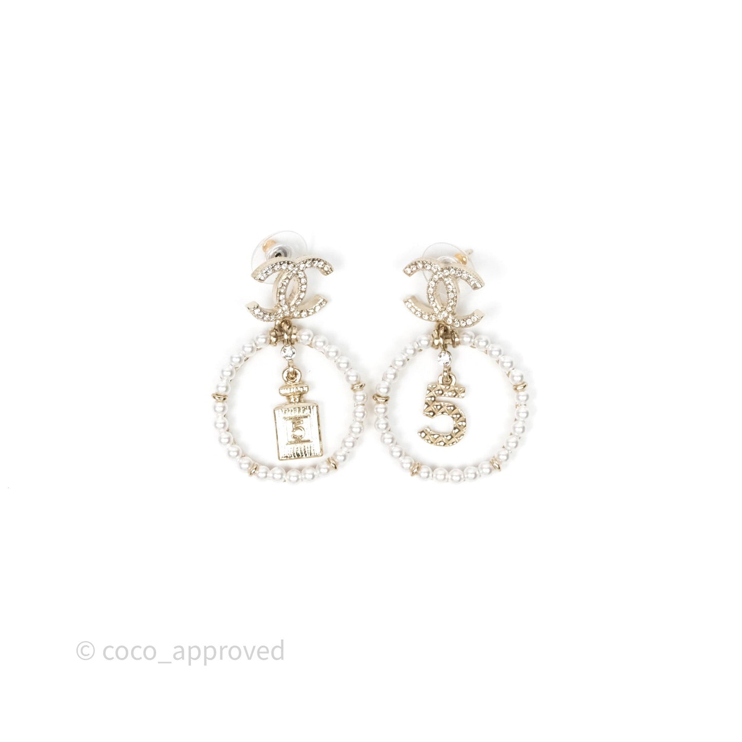 Chanel CC Crystal Pearl Ring No 5 Drop Earrings 21V