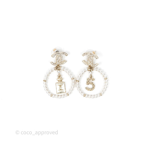 Chanel CC Crystal Pearl Ring No 5 Drop Earrings 21V