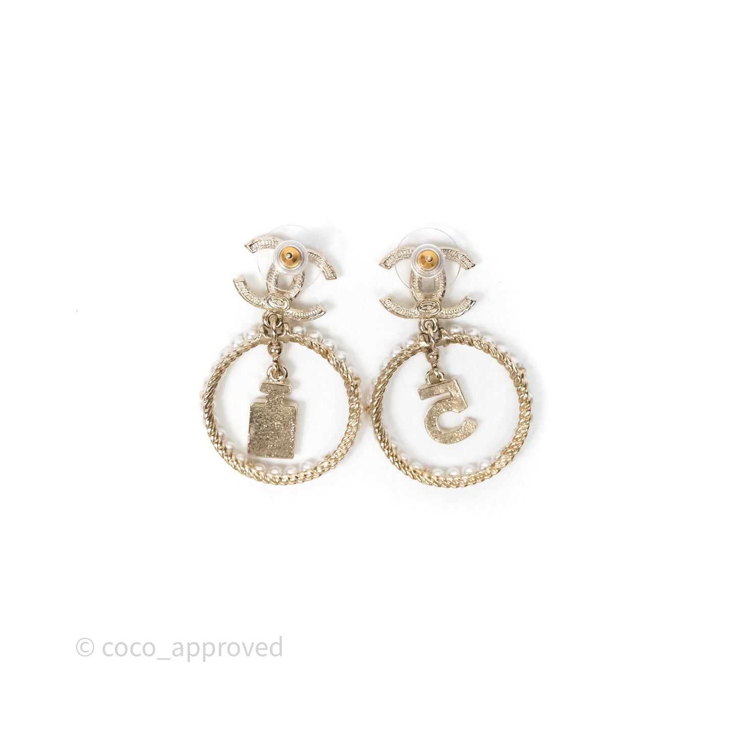 Chanel CC Crystal Pearl Ring No 5 Drop Earrings 21V