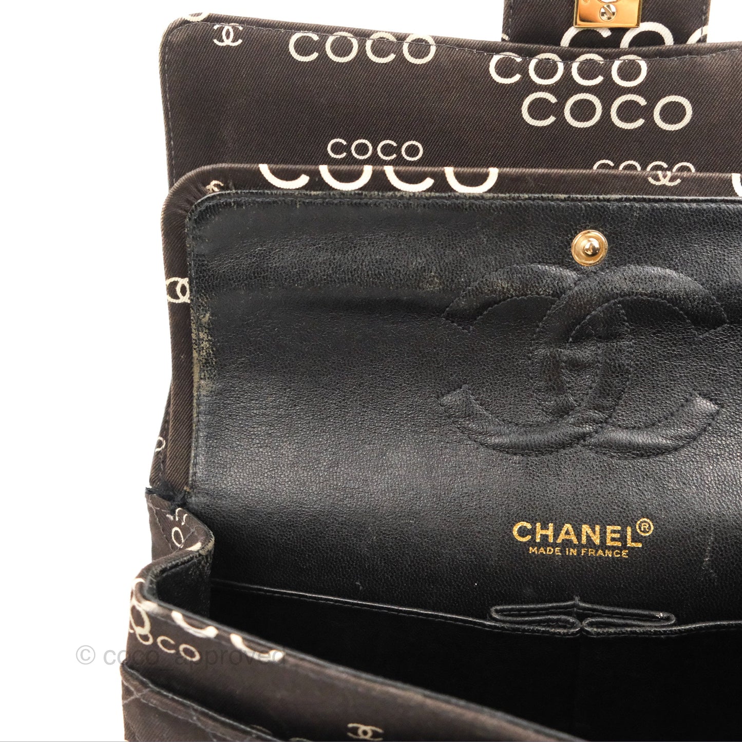 Chanel Vintage Brown Quilted Fabric Coco Medium Double Flap Bag 24K Gold Hardware