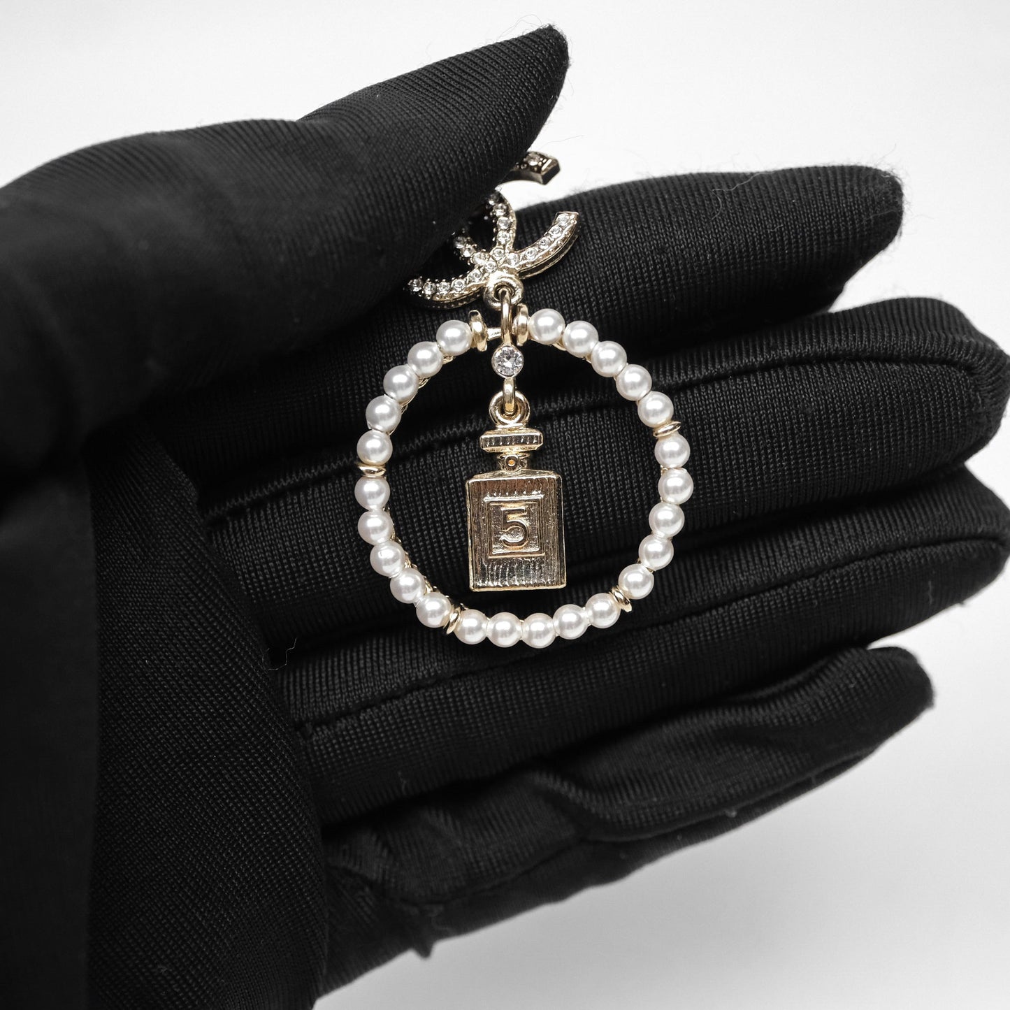 Chanel CC Crystal Pearl Ring No 5 Drop Earrings 21V