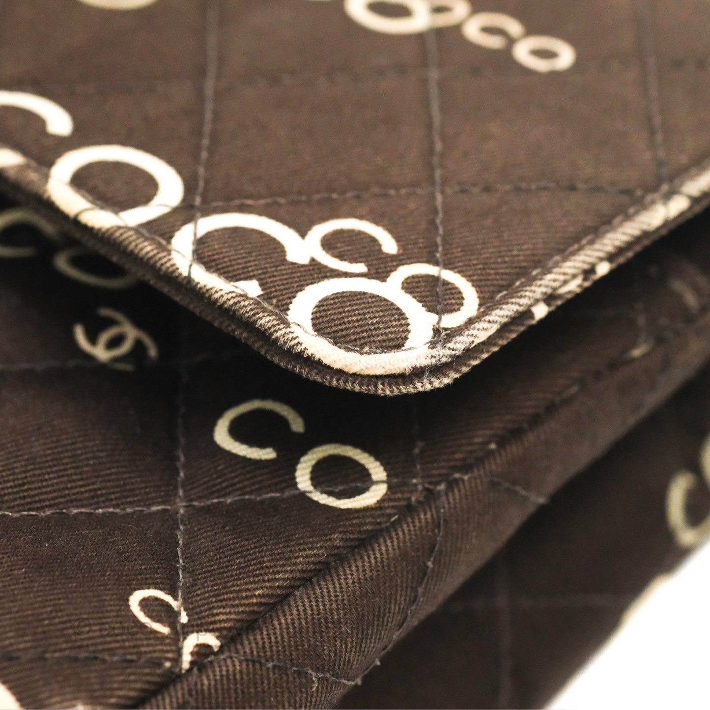 Chanel Vintage Brown Quilted Fabric Coco Medium Double Flap Bag 24K Gold Hardware