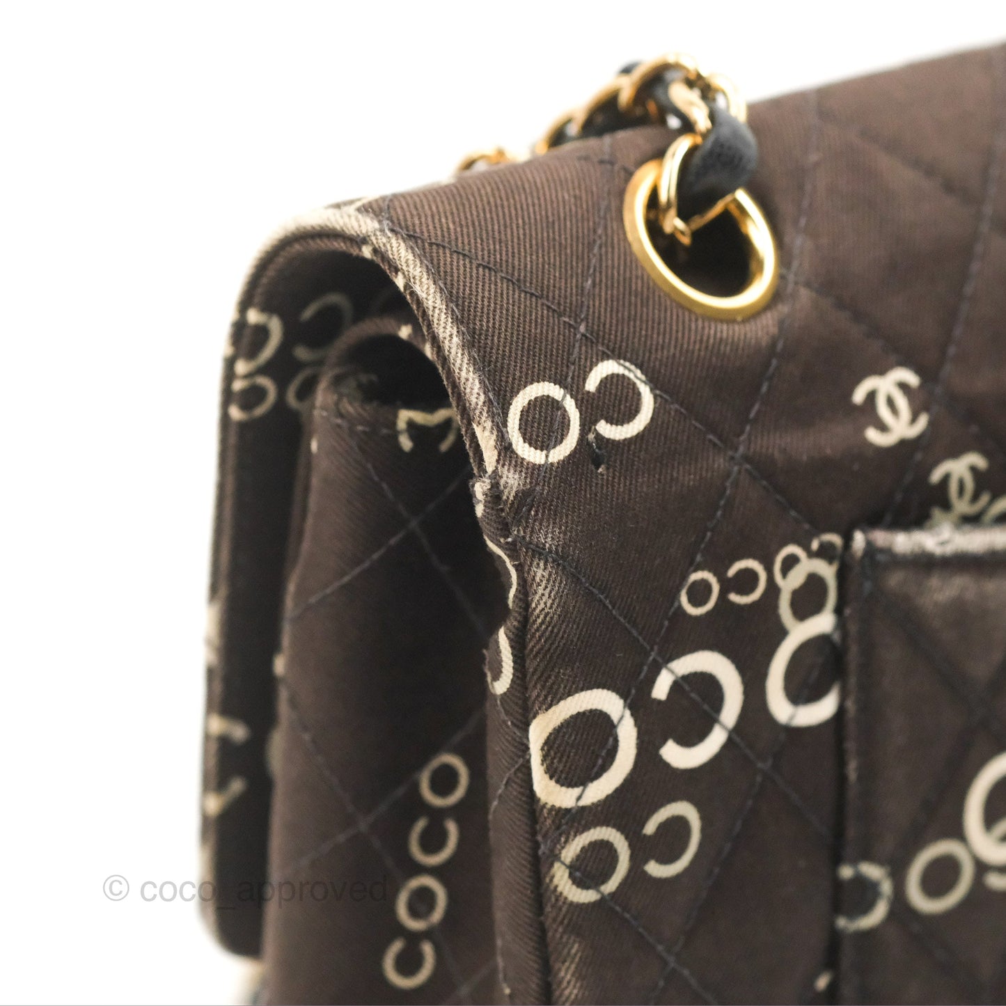 Chanel Vintage Brown Quilted Fabric Coco Medium Double Flap Bag 24K Gold Hardware