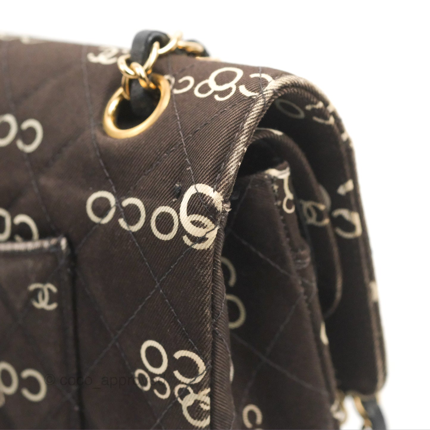 Chanel Vintage Brown Quilted Fabric Coco Medium Double Flap Bag 24K Gold Hardware