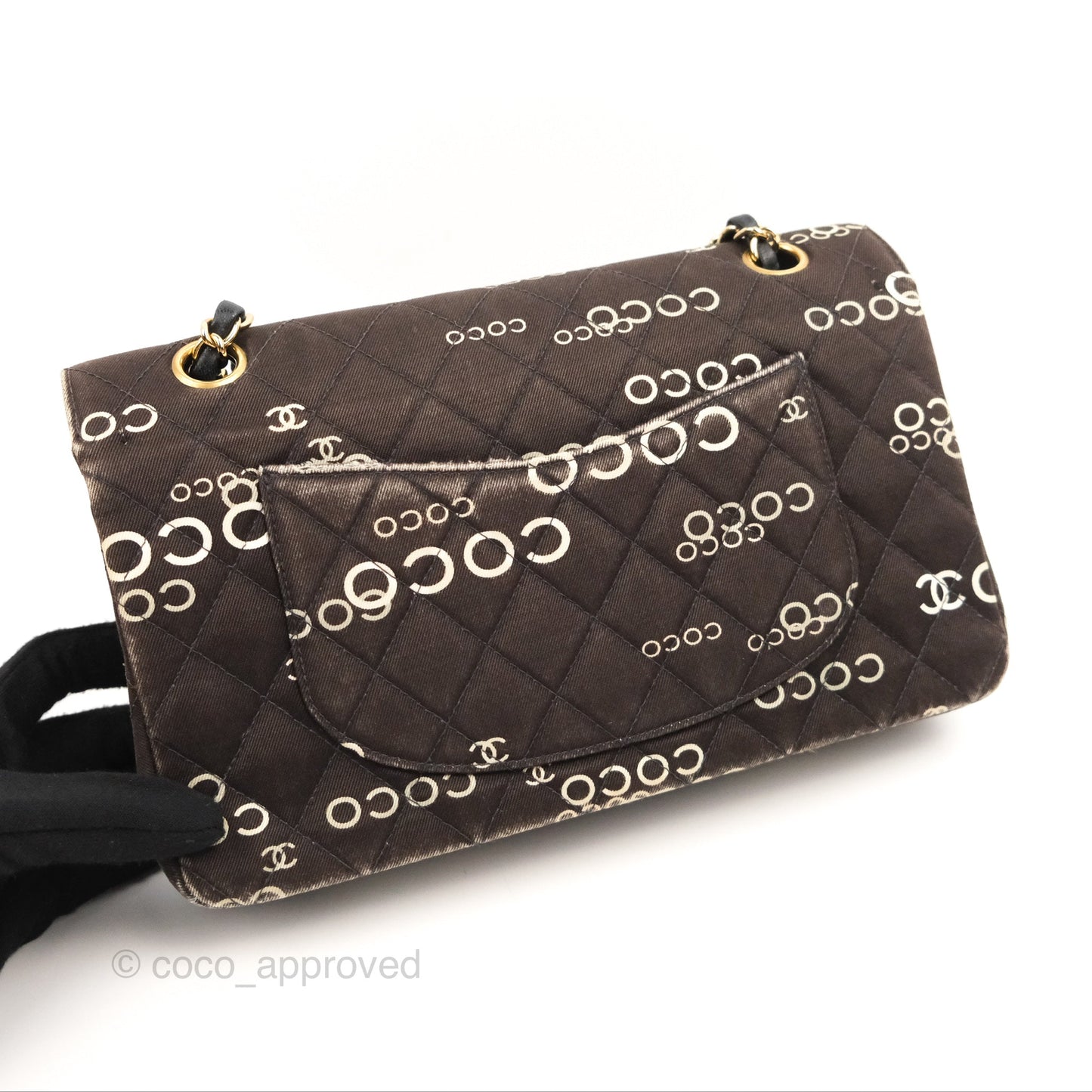 Chanel Vintage Brown Quilted Fabric Coco Medium Double Flap Bag 24K Gold Hardware