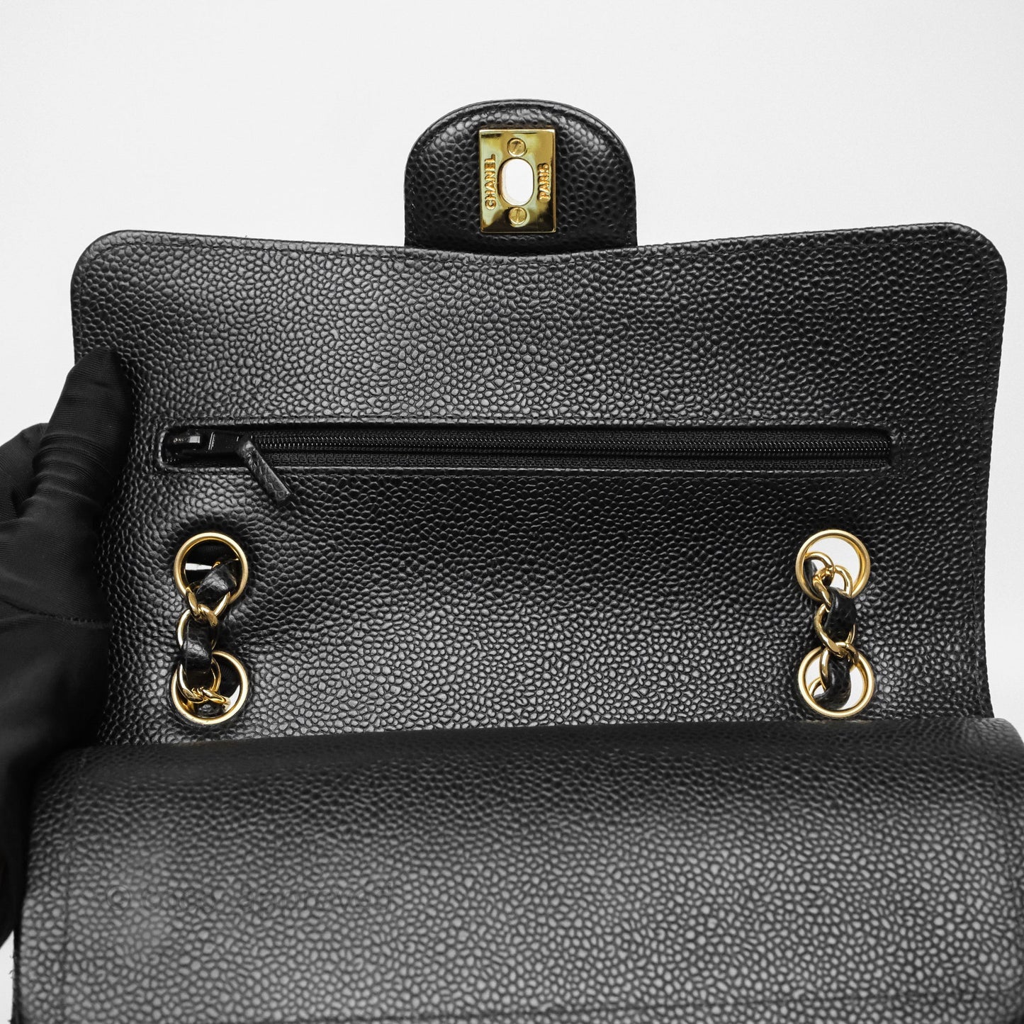 Chanel Small Classic Flap Quilted Black Caviar Gold Hardware