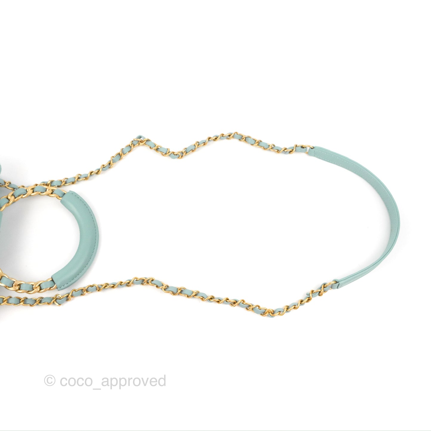 Chanel Circular Handle Square Flap Bag Tiffany Blue Lambskin Aged Gold Hardware