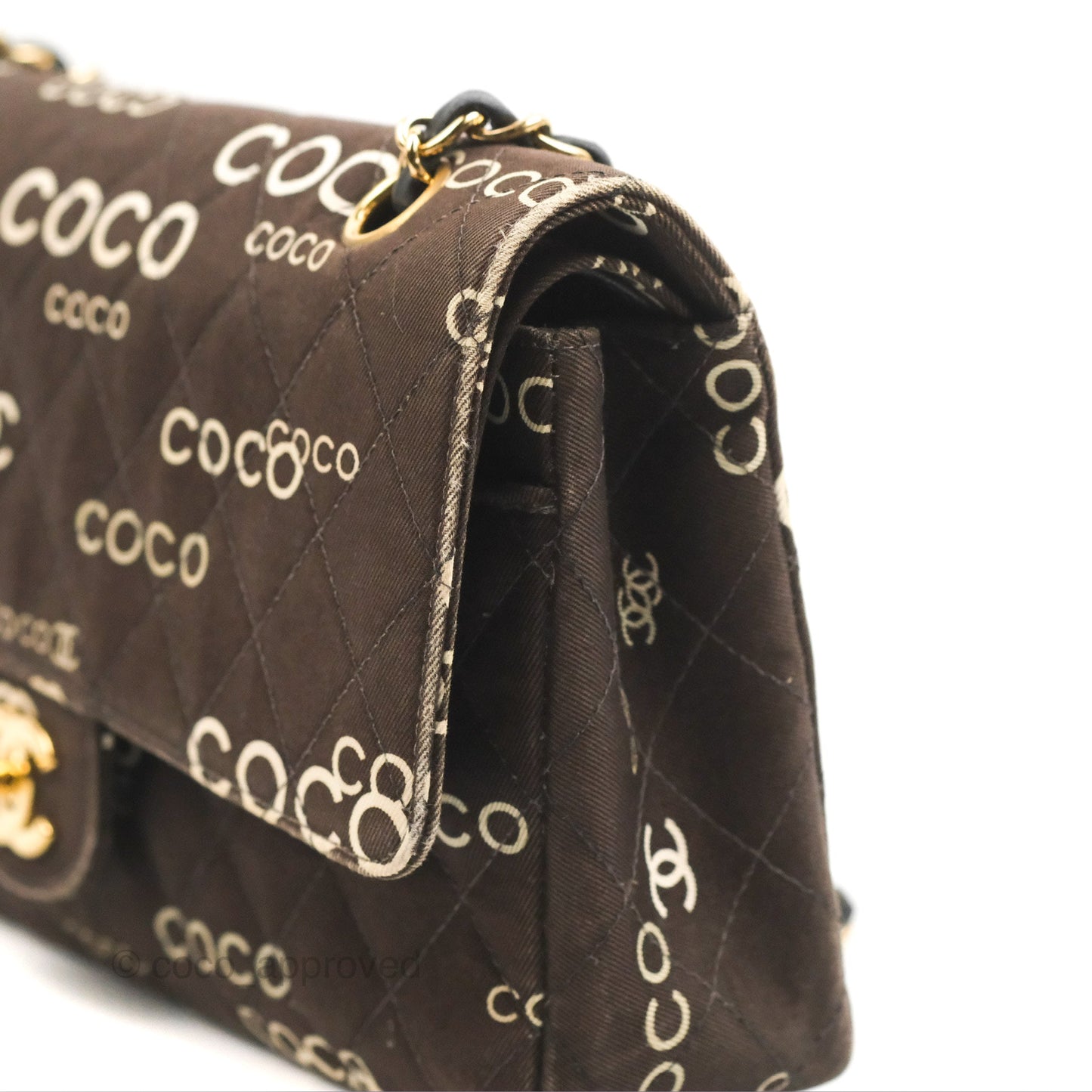 Chanel Vintage Brown Quilted Fabric Coco Medium Double Flap Bag 24K Gold Hardware