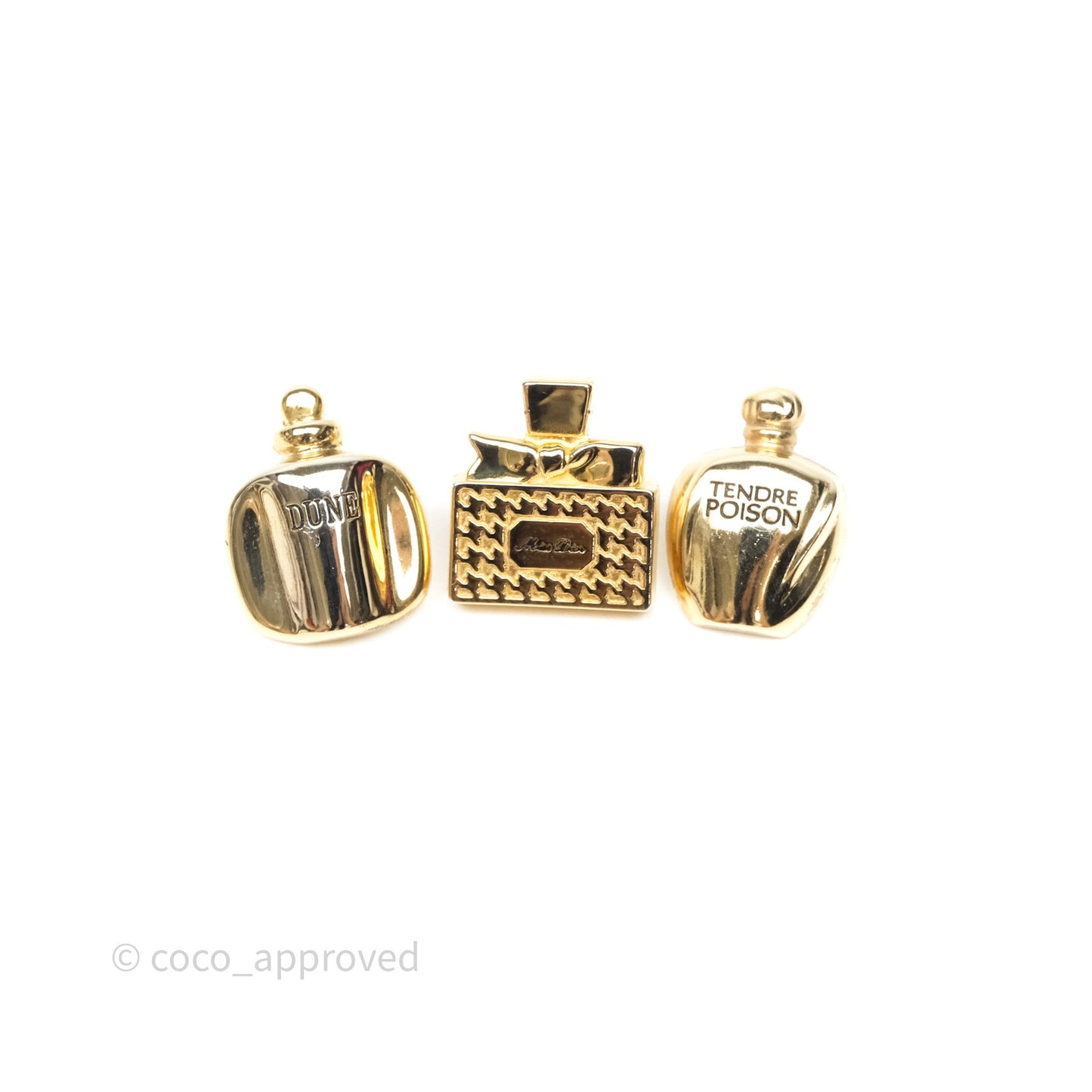 Christian Dior Perfumes Bottles Brooch Set Gold Tone