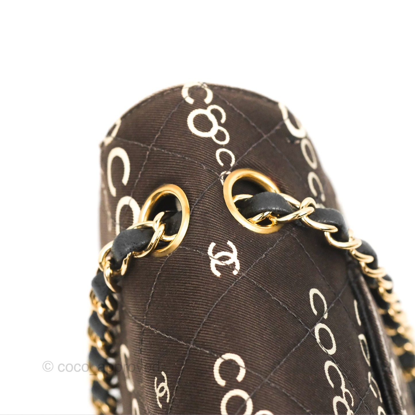 Chanel Vintage Brown Quilted Fabric Coco Medium Double Flap Bag 24K Gold Hardware