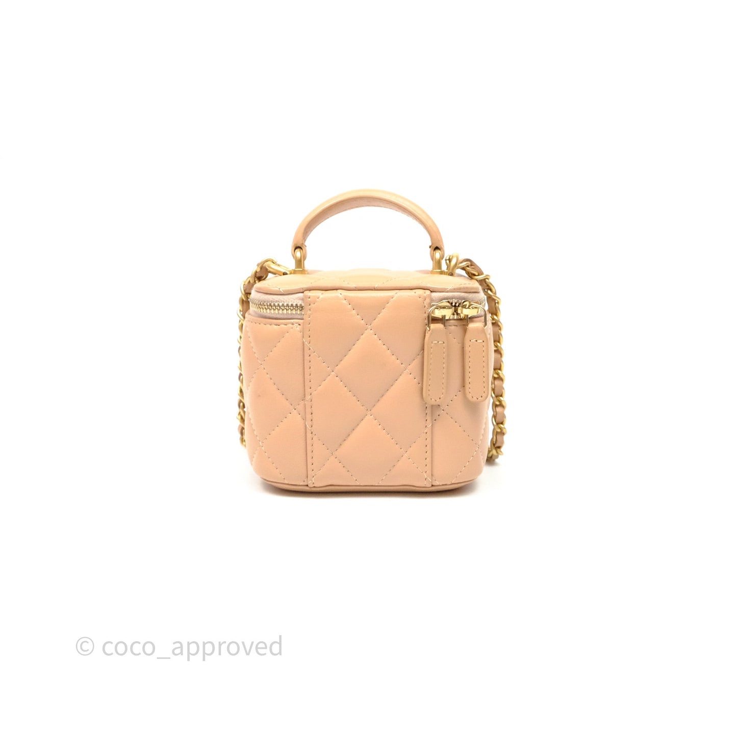 Chanel Mini Top Handle Vanity With Chain Beige Lambskin Aged Gold Hardware