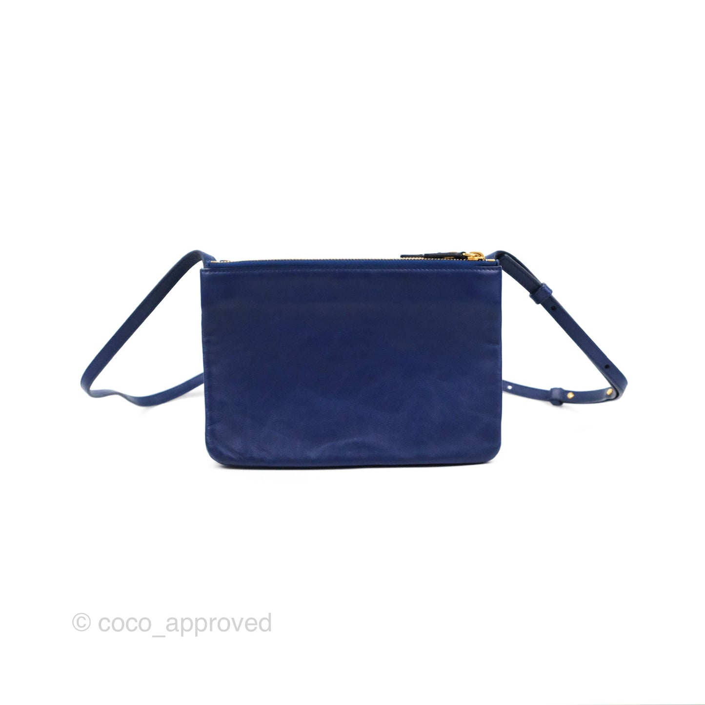 Celine Small Trio Crossbody Bag Dark Blue Lambskin Gold Hardware