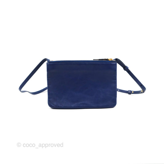 Celine Small Trio Crossbody Bag Dark Blue Lambskin Gold Hardware