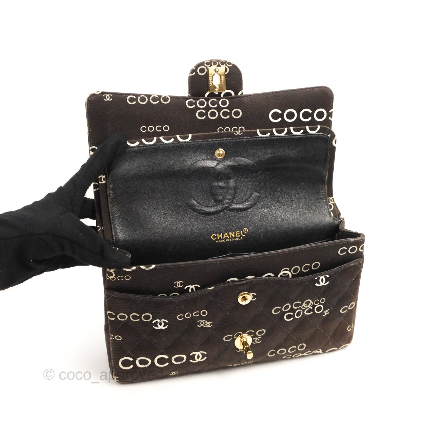 Chanel Vintage Brown Quilted Fabric Coco Medium Double Flap Bag 24K Gold Hardware