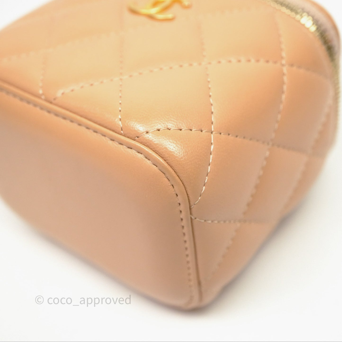 Chanel Mini Top Handle Vanity With Chain Beige Lambskin Aged Gold Hardware