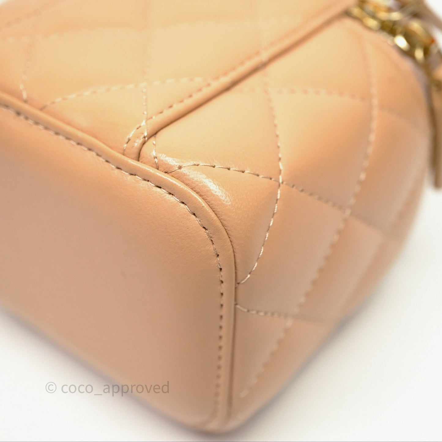 Chanel Mini Top Handle Vanity With Chain Beige Lambskin Aged Gold Hardware