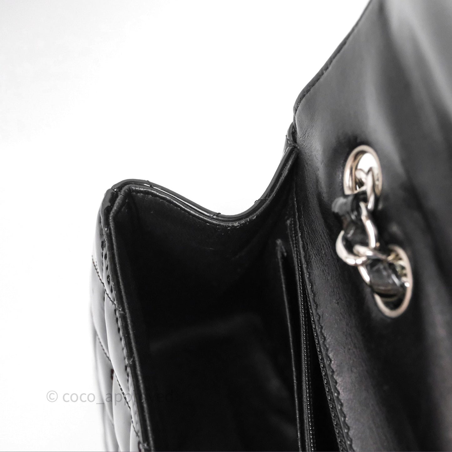 Chanel Jumbo Single Flap Black Patent Silver Hardware⁣⁣