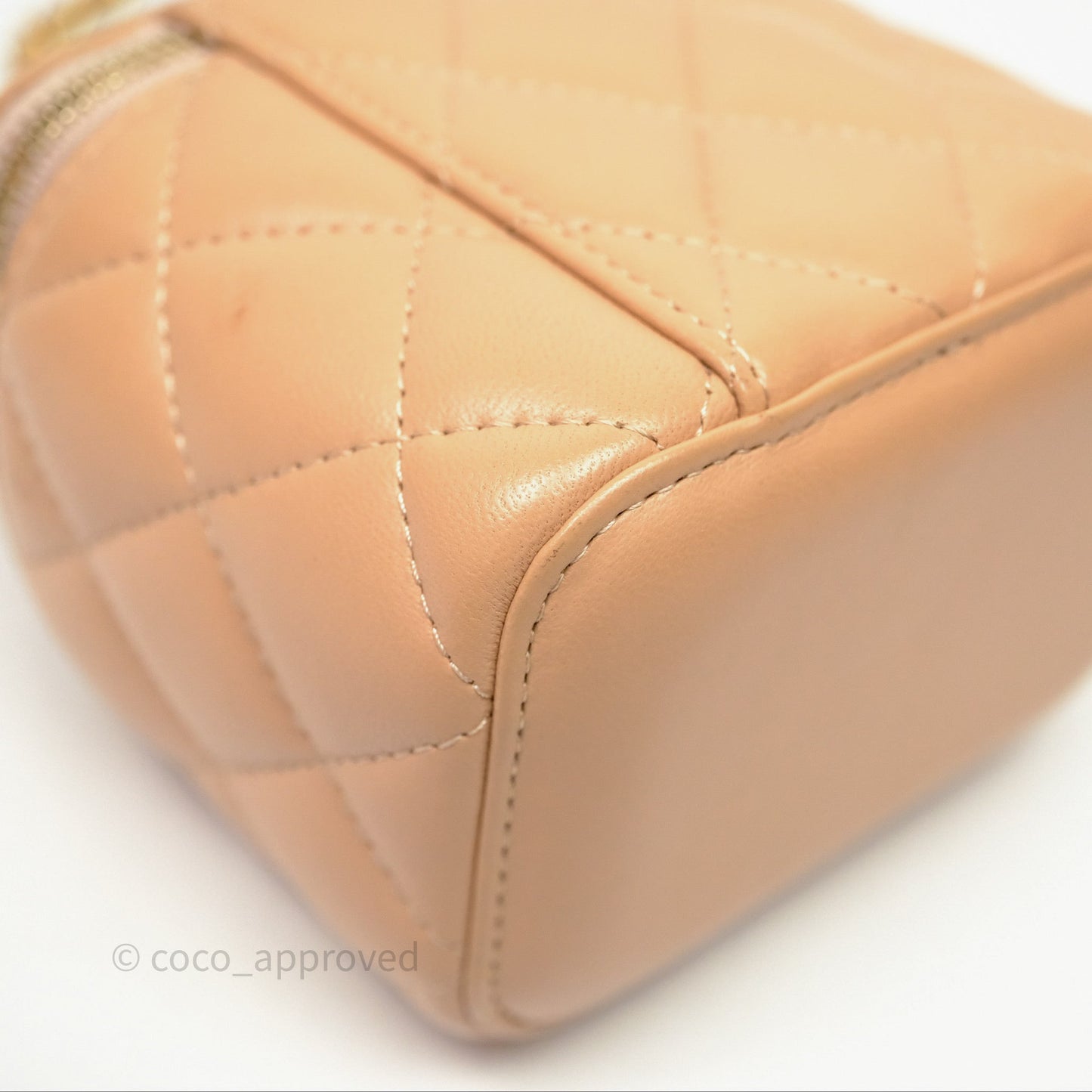 Chanel Mini Top Handle Vanity With Chain Beige Lambskin Aged Gold Hardware