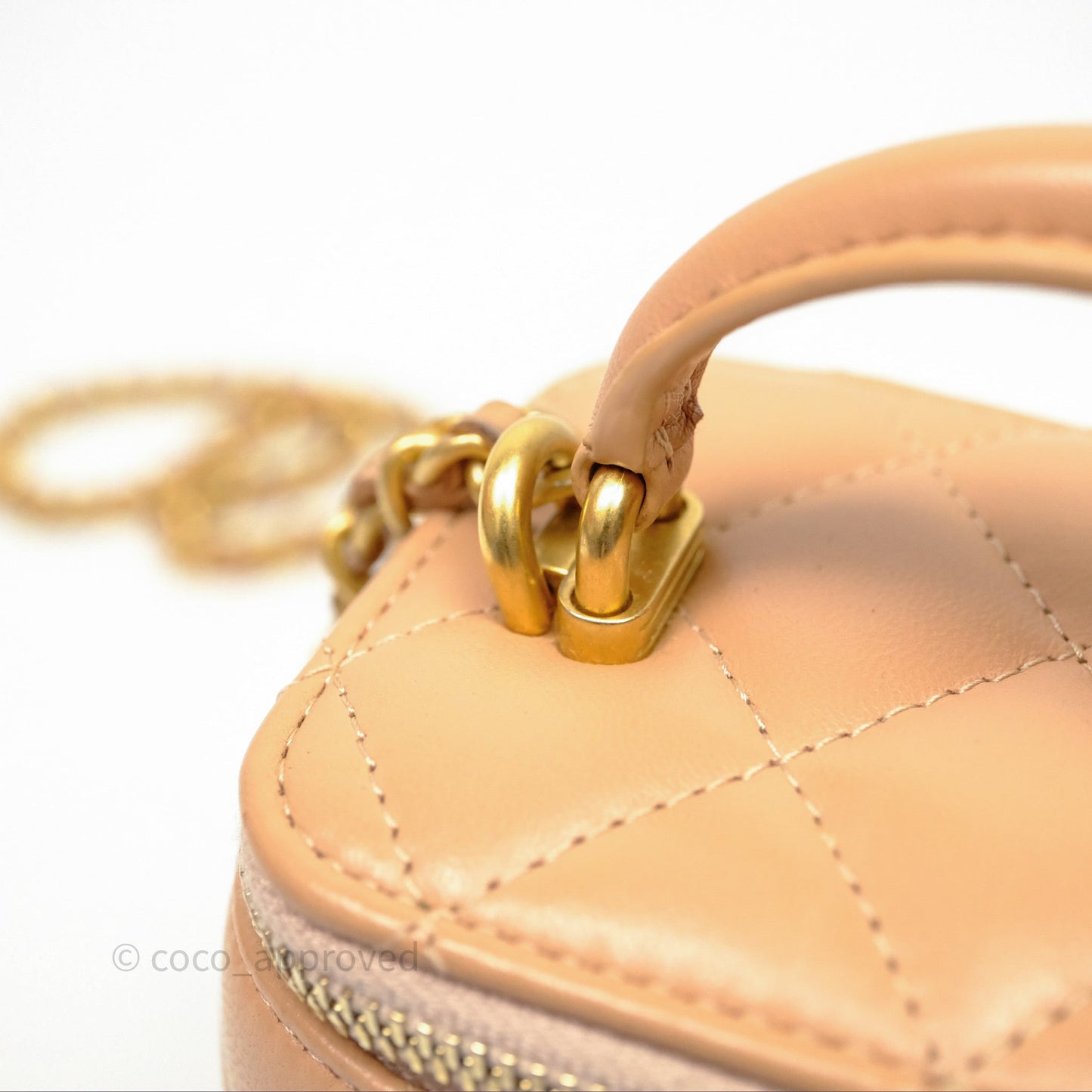 Chanel Mini Top Handle Vanity With Chain Beige Lambskin Aged Gold Hardware