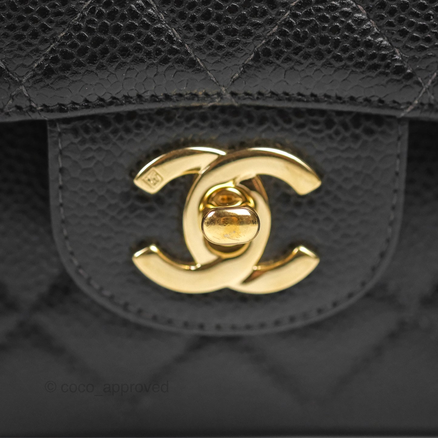 Chanel Vintage Classic M/L Medium Double Flap Black Caviar 24K Gold Hardware